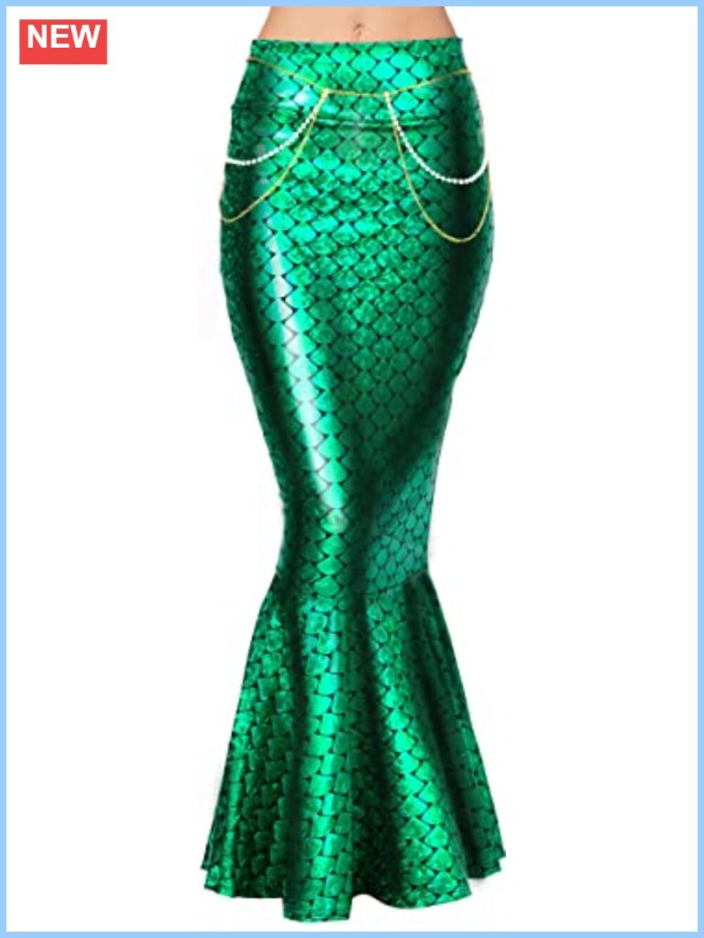 Metallic Hologram Mermaid Skirt Costume Halloween Role Play Pearl Necklace